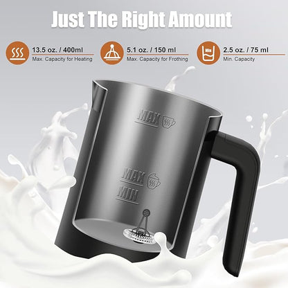 Milk Frother, 4-in-1 Milk Frother and Steamer, 13.5oz/400ml Automatic Hot and Cold Foam Maker and Milk Warmer, Electric Frother for Coffee, Latte, Cappuccino, Macchiato, Matcha(Black)