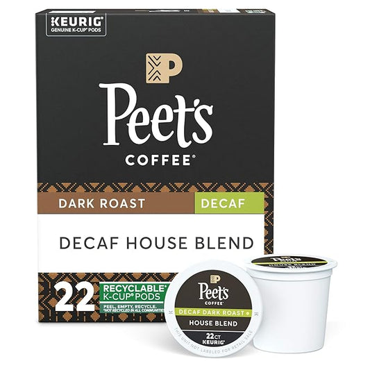 Peet’s Coffee Decaf House Blend K-Cup Coffee Pods for Keurig Brewers, Dark Roast, 22 Pods (Pack of 1, 22 Count Total)