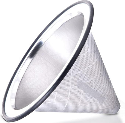 Compatible with Hario V60, Chemex Pour Over Coffee Filter - Wide Metal Base Reusable Stainless Steel Coffee Dripper - Paperless Coffee Filter for Sustainable Brewing