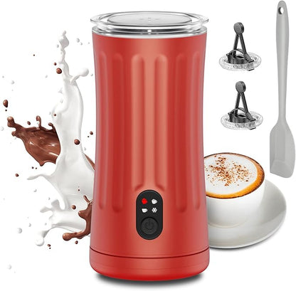 Milk Frother, Upgraded 4-in-1 Milk Frother and Steamer, Hot and Cold Foam Maker and Milk Warmer with Temperature Control & Auto Shut-Off, Frother for Coffee, Latte, Cappuccino, Matcha(Red)