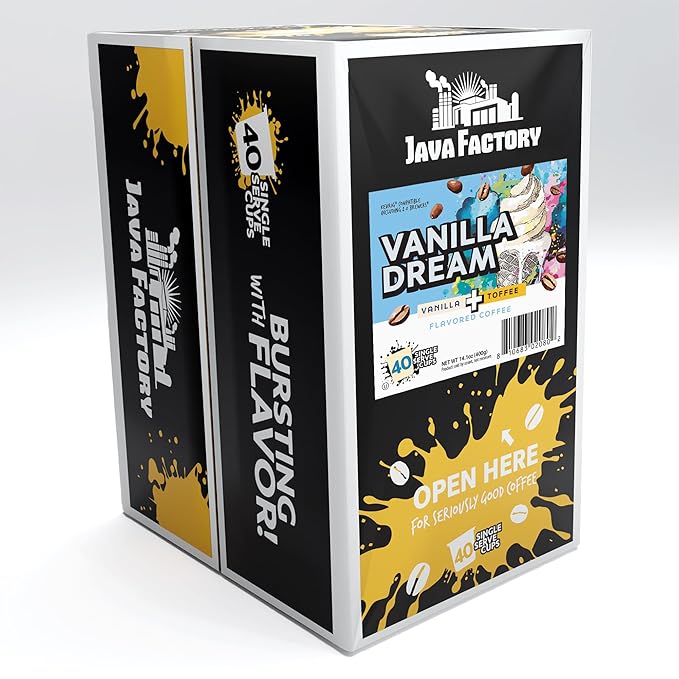 Java Factory Coffee Pods Vanilla Flavored Coffee Compatible with K Cup Brewers Including 2.0, Vanilla Dream, 40 Count