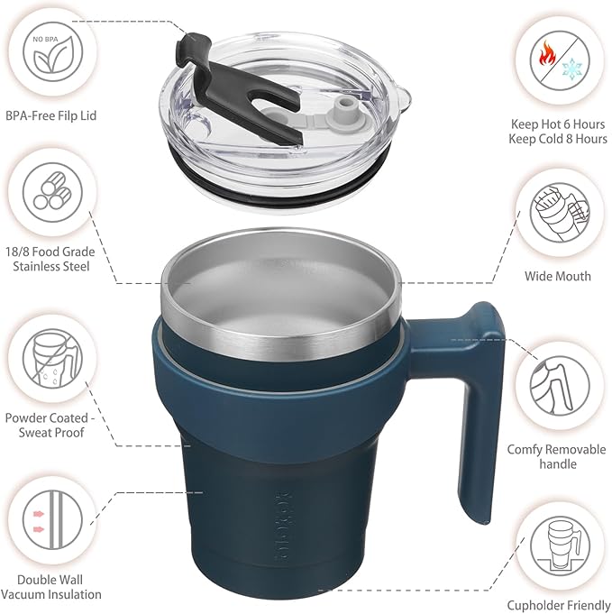 BJPKPK Tumbler With Handle 10oz Stainless Steel Insulated Tumbler Mugs With Lid And Straw For Women And Men,Navy Blue