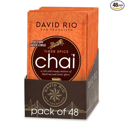 Tiger Spice Chai Tea Latte Mix, 1.24 Oz (Pack of 48), Single Serve Packets, Black Tea, Organic Spices, Dairy Free, Serve Hot or Cold, Just Add Water or Milk