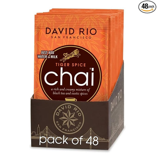 Tiger Spice Chai Tea Latte Mix, 1.24 Oz (Pack of 48), Single Serve Packets, Black Tea, Organic Spices, Dairy Free, Serve Hot or Cold, Just Add Water or Milk