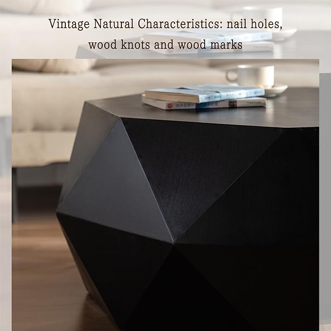 38" Modern Farmhouse Drum Coffee Table, American Retro Style Coffee Table for Office, Dining Room and Living Room, Black