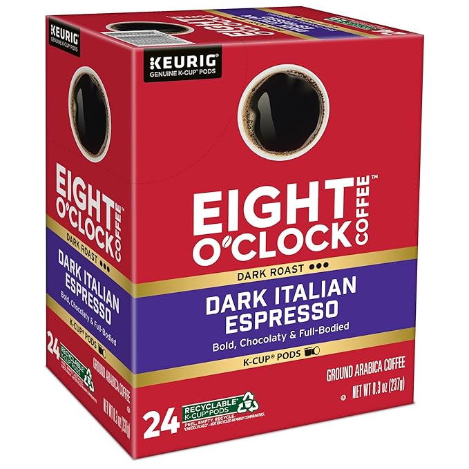 Eight O'Clock Coffee Dark Italian Espresso Roast Keurig Single-Serve K-Cup Pods, Dark Roast Coffee, 96 Count