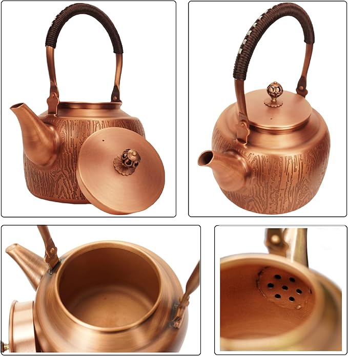 Kkekos Handmade Copper Kettle Copper Teapot for Stovetop 2000ml (Type1)