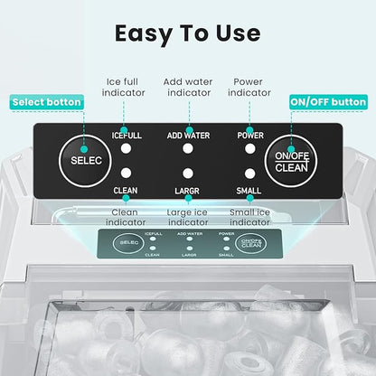 OLIXIS Countertop Ice Maker with Self-Cleaning, Portable Ice Maker Machine with Ice Scoop, 26.5Lbs/24H, 9 Cubes in 6 Mins, 2 Sizes of Bullet Ice for Home, Kitchen, Office, Bright White