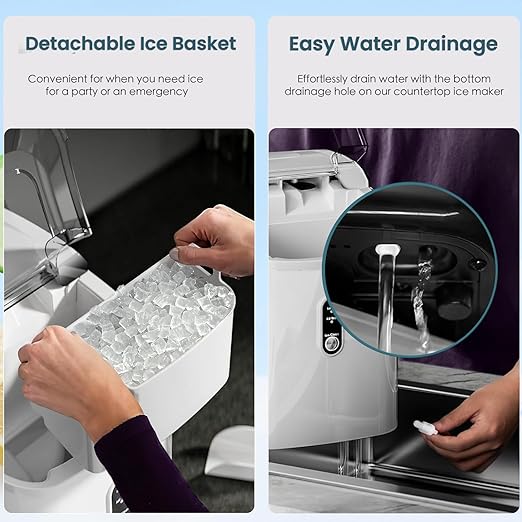 Antarctic Star Countertop Ice Maker with Soft Chewable Pellet Ice, 34lbs/24Hrs, One-Click Operation, Self-Cleaning Portable Peddle Ice Machine with Ice Scoop for Kitchen,Office,Bar,RV (White)