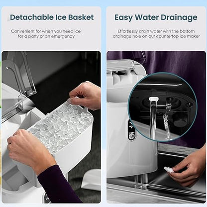 Antarctic Star Countertop Ice Maker with Soft Chewable Pellet Ice, 34lbs/24Hrs, One-Click Operation, Self-Cleaning Portable Peddle Ice Machine with Ice Scoop for Kitchen,Office,Bar,RV (White)