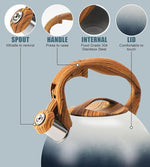 Load image into Gallery viewer, tea kettle stovetop, Loud Whistling kettle for Boiling Water Coffee or Milk, 3.2 Quart Heavy stainless steel tea kettle with Wood Pattern Handle, Gas Electric Applicable - Black &amp; white