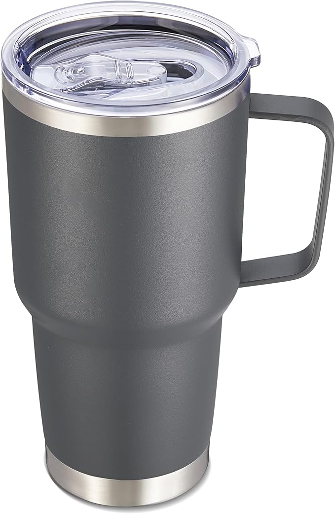 30 oz Tumbler with Handle and Lid, Stainless Steel Tumblers Double Wall Vacuum Insulated Travel Mug Leak Proof Cup Keep Drinks Cold and Hot Grey, 1 Pack