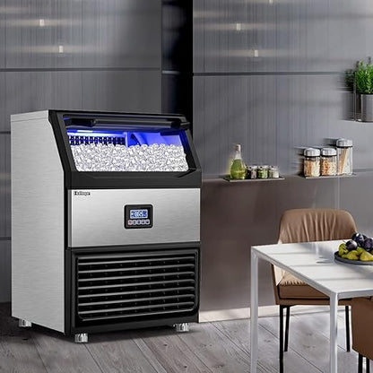 Commercial Ice Maker Machine 450LBS/24H with 77LBS Large Ice Storage Bin, 144Pcs Clear Ice Cubes in 11Mins, Stainless Steel Under Counter Industrial Ice Machine for Bar, Restaurant Business