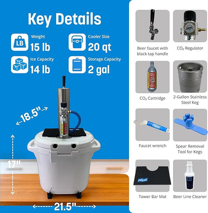 Coldbreak ColdOne Non-Electric Portable Kegerator, 2 Gallon Refillable Keg for Craft Beverages, CO2 Regulator with Stainless Steel Parts, Easy to Fill and Clean, Cold for 5 Days, Made in USA