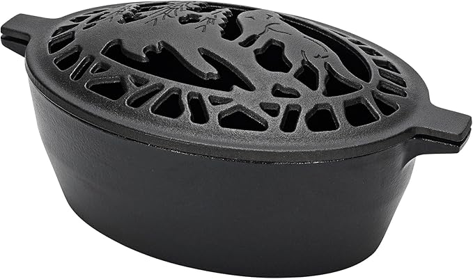 Wood Stove Steamer 2.5 Quart, Wood Stove Humidifier with Decorative Wolf Pattern, Cast Iron Steamer for Wood Stove Rust Resistant Matte Black