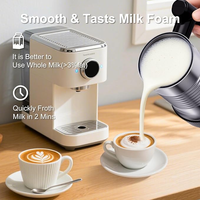 Milk Frother and Steamer, 4 in 1 Milk Frother Electric with LED Temp Display, Warm and Cold Automatic Foam Maker Stainless Steel with Touch Screen for Coffee, Latte, Cappuccino, Hot Chocolate