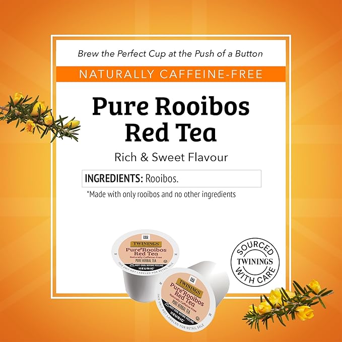 Twinings Pure Rooibos Red Tea K-Cup Pods for Keurig, 24 Count (Pack of 1), Natural, Slightly Sweet Taste, Naturally Caffeine-Free, Enjoy Hot or Iced
