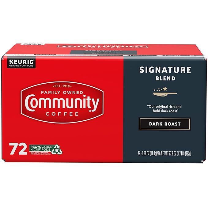 Community Coffee Signature Blend 72 Count Coffee Pods, Dark Roast, Compatible with Keurig 2.0 K-Cup Brewers, Box of 72 Pods (Pack of 1)