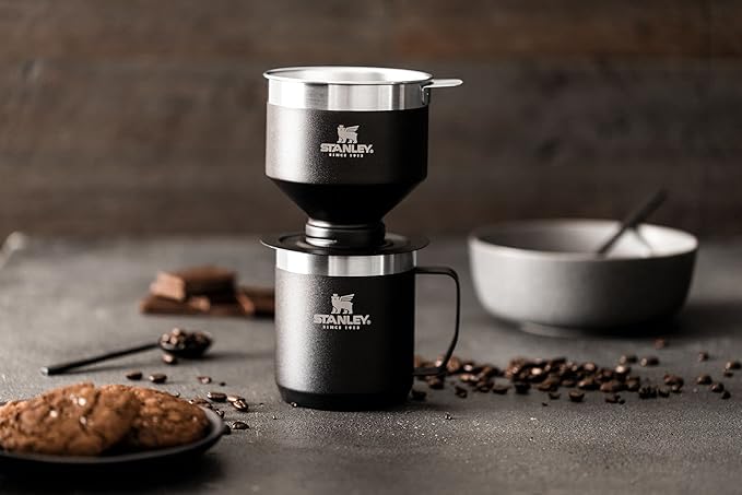 Stanley Perfect Brew Pour Over Set | 12 oz Camp Mug with Lid Included | Drip Coffee Maker with Reusable Filter | Insulated Stainless Steel | BPA-Free | Matte Black