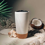 Load image into Gallery viewer, Mora Double Wall Ceramic Coffee Travel Mug with Lid, 14 oz, Portable, Microwave, Dishwasher Safe, Insulated Reusable Tall Cup, Splash Resistant Lid - To Go Tumbler for Car Cup Holder, Cotton White