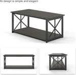 Load image into Gallery viewer, Rectangle Coffee Table for Living Room, Wood Rustic Coffee Table with 2 Tier and Metal Frame, Industrial Modern Center Table, Dark Brown