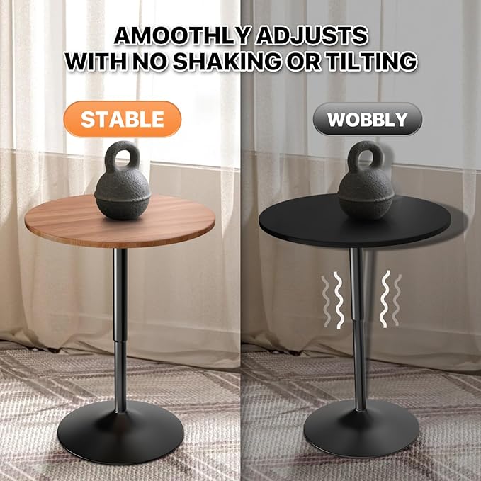 Magshion Round Bar Table, Height-Adjustable 27.5"-36" Tall Pub Tables with Black Leg and Sturdy Base, 360° Swivel Table for Kitchen Bistro Bar Cocktail Table (Brown)