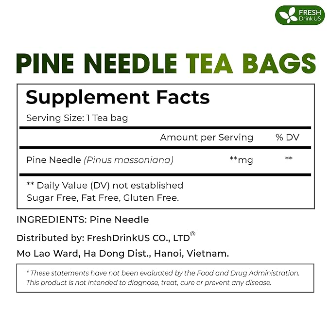 FreshDrinkUS, Pine Needle Tea Bags – 40 Tea Bags, Naturally Caffeine-Free, Refreshing Herbal Tea, Wild-Harvested Pine Leaves, Aromatic and Soothing – Non-GMO & Eco-Friendly Packaging