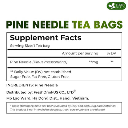 FreshDrinkUS, Pine Needle Tea Bags – 40 Tea Bags, Naturally Caffeine-Free, Refreshing Herbal Tea, Wild-Harvested Pine Leaves, Aromatic and Soothing – Non-GMO & Eco-Friendly Packaging