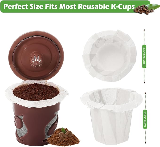 Aussen Disposable Coffee Paper Filters Replacement Kerig Filter Fit All Keurig Single Serve Filter Brands Compatible with Reusable Single Serve Pods Keurig Coffee Maker (White, 200pcs)