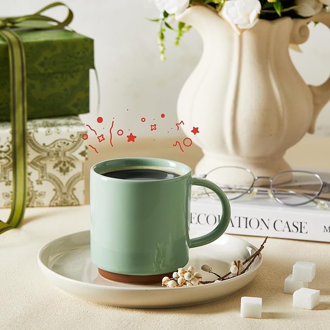 Sweese Stackable Coffee Mugs - 10 Oz Porcelain Cups for Cappuccino, Cafe Mocha, Latte and tea, Set of 4, Assorted Colors