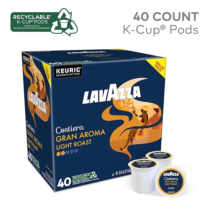 Lavazza Costiera Gran Aroma, Single Serve Keurig K-Cup Pods, Light Roast Coffee, 40-Count Box