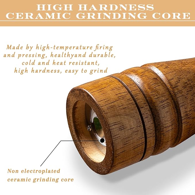 10 inch Wooden Pepper Grinder Adjustable Coarseness Wooden Peppermill or Salt Mill with Adjustable Ceramic Rotor and Easily