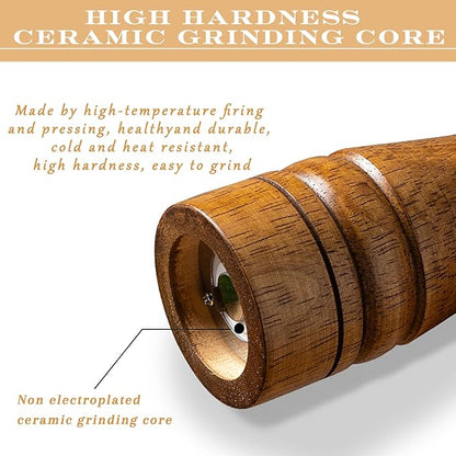 10 inch Wooden Pepper Grinder Adjustable Coarseness Wooden Peppermill or Salt Mill with Adjustable Ceramic Rotor and Easily