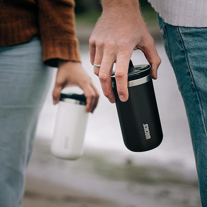 WACACO Octaroma Lungo Vacuum Insulated Coffee Mug, Double-wall Stainless Steel Travel Tumbler With Drinking Lid, 10 fl oz(300ml), Ceramic White