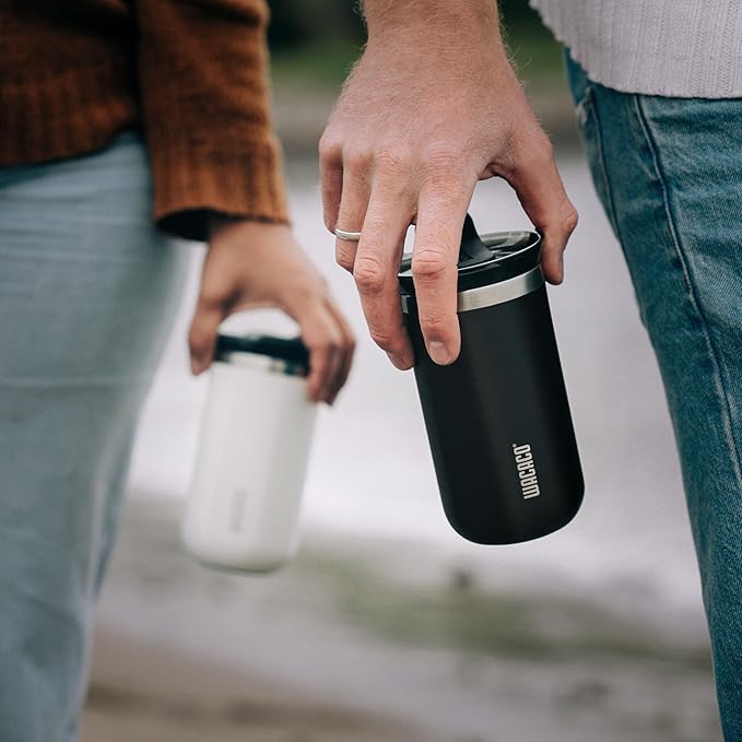 WACACO Octaroma Lungo Vacuum Insulated Coffee Mug, Double-wall Stainless Steel Travel Tumbler With Drinking Lid, 10 fl oz(300ml), Ceramic White