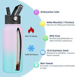 Load image into Gallery viewer, BJPKPK 2 Pack Insulated Water Bottles with Straw Lids, 32oz Stainless Steel Metal Water Bottle with 6 Lids, Leak Proof BPA Free Jugs, Cups, Flasks for Travel, Sports (Lavender Green+Black)