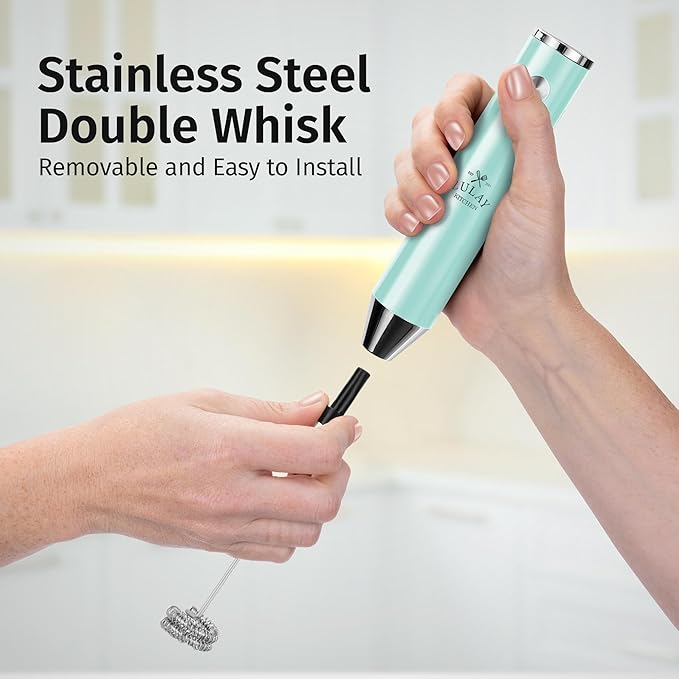 Zulay Kitchen Lux Rechargeable Milk Frother Handheld - Powerful 2-Speed Motor, Fully Waterproof, 2000mAh Battery - Drink Mixer For Latte, Cappuccino, Matcha, Protein Powder - Sky Blue