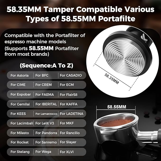 IKAPE 58.35MM V6 Impact Espresso Tamper with Sound Feedback, 15lb/30lb Interchangeable Springs, Espresso Low-Profile Tamper with Triple-spring System, Fits Over 58mm portafilters