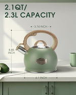 Load image into Gallery viewer, Tea Kettle Stovetop, 2.1 Quart Stove Top Whistling Tea Kettle, Teapot Kettles with Food Grade Stainless Steel and Wood Pattern Folding Handle, Suitable for All Heat Sources