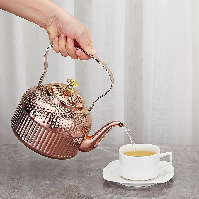 SANQIAHOME Antique 1.2L (40Oz) Stainless Steel Teapot with Infuser copper
