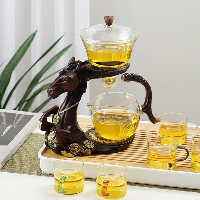 Semi Automatic Drip TeaPot, Lazy Kung Fu Glass Magnetic Tea Set, Heat Resistant Glass Magic Teapot Set, Suitable for home/office Reception Tea Set, Perfect for Holiday Gifts
