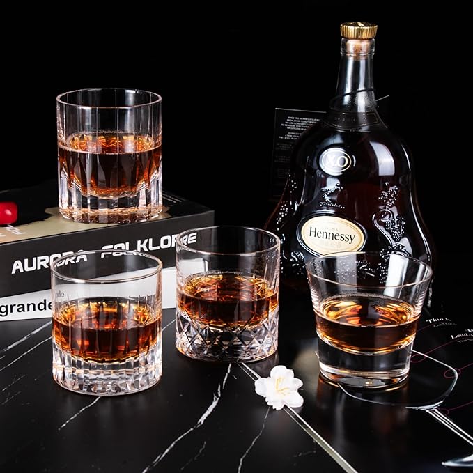 KAMMAK Series Whiskey Glasses, 7.7 oz (220 ml) Old Fashioned Tumbler, Thick Base Crystal Glass with Delicate Rim & Seamless Design for Scotch, Bourbon, Cocktails, Lead-Free Barware