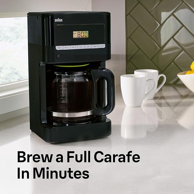 Braun Brew Sense 12 Cup Drip Coffee Maker - Pause & Pour Mid Brew, Programmable Coffee Machine with 24-Hour Timer & Clock, 1-4 Cup Functions, Self Clean, Auto Shutoff, Removable Filter Basket, Black