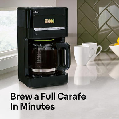 Braun Brew Sense 12 Cup Drip Coffee Maker - Pause & Pour Mid Brew, Programmable Coffee Machine with 24-Hour Timer & Clock, 1-4 Cup Functions, Self Clean, Auto Shutoff, Removable Filter Basket, Black
