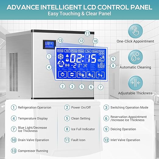 Commercial Ice Maker Machine 430Lbs/24H, Industrial Ice Machine 350 Lbs Storage Bin, 156PCS Clear Ice Cubes in 11 Mins, Freestanding Stainless Steel Ice Maker for Restaurants/Bar/Large Families