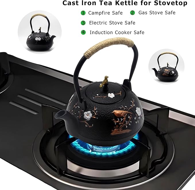 Cast Iron Kettle Teapot, Japanese Style Tetsubin, Cast Iron Tea Kettle with Stainless Steel Infuser for Loose Tea, Internal Enamel Iron Tea Pots for Stovetop Safe(40.2oz/1200ml)