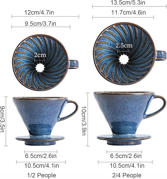 Ceramic Pour Over Coffee Dripper, Hand Brew Coffee Cup Drip, Kiln Retro Coffee Filter, Ceramic Slow Brewing Accessories for Home, Cafe, Restaurants (2/4 CUPS)