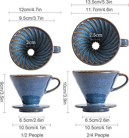 Ceramic Pour Over Coffee Dripper, Hand Brew Coffee Cup Drip, Kiln Retro Coffee Filter, Ceramic Slow Brewing Accessories for Home, Cafe, Restaurants (2/4 CUPS)