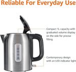 Load image into Gallery viewer, Amazon Basics 1.1Qt (1L) Electric Kettle, Tea Kettle &amp; Water Boiler, with Auto Shut-Off, Boil Dry Protection, High-Safety Strix Thermostat, BPA-Free, 1500W, Stainless Steel, New Model, Black &amp; Silver