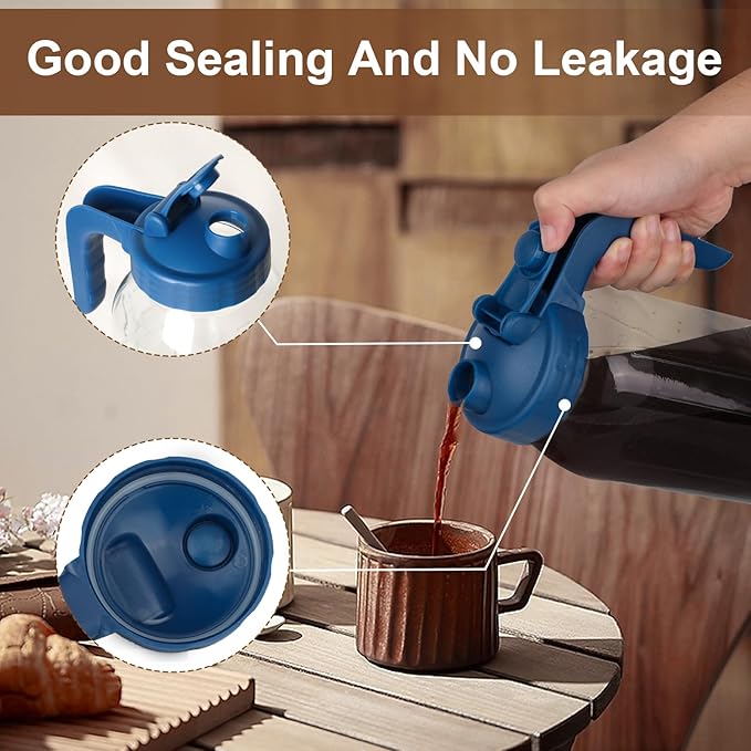 Cold Brew Coffee Maker Pitcher,64 Oz Heavy Duty Glass Mason Jar Pitcher with V-shaped Pour Spout Handle Lid,Stainless Steel Filter for Iced Coffee,Iced tea,Fruit Drinks,lemonade - Blue